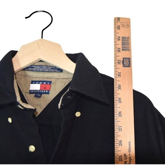 Vintage 90s Tommy Hilfiger Black Wool Blend Crest Emboidered Logo Shacket Shirt - Picture 5 of 6